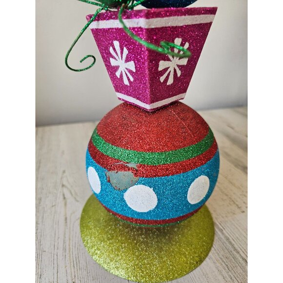 Pier 1 glitter ornament centerpiece vintage Xmas decor blue green unique retired - Picture 4 of 10